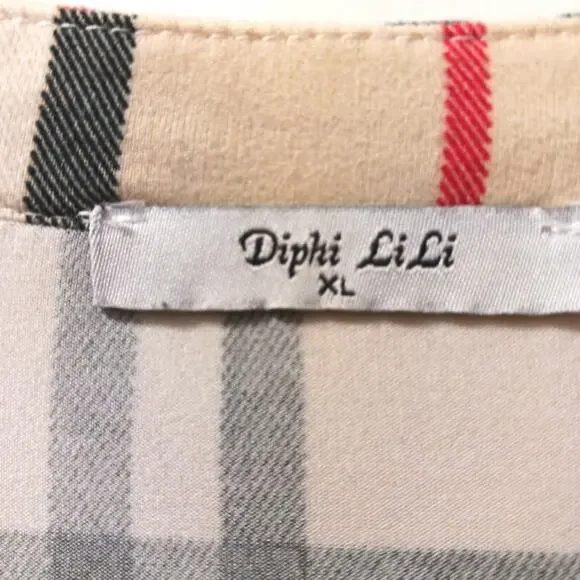 Diphi LiLi Plaid Dress Sz XL Tan Black V-Neck Button Down Fit & Flare Preppy VNT - Picture 12 of 13